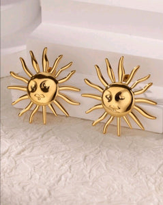 Stainless gold sun earrings