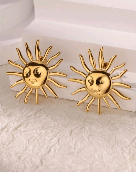 Stainless gold sun earrings