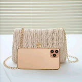 Mini straw bag with a strap off white