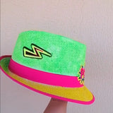 Straw hat hand painted pow energy colorful