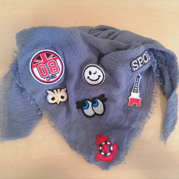 Blue soft scarf with patches