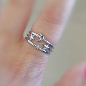 Star moon layered adjustable stainless ring