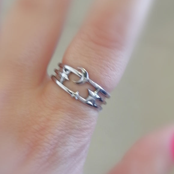 Star moon layered adjustable stainless ring