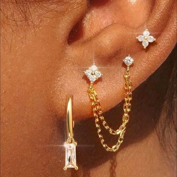 3 Pcs Stainless Steel Piercing Earrings Hypoallergenic 14K Gold Plated