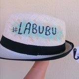 Straw hat hand painted labubu