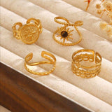 4pcs Set Stainless Steel Star Sun Open Ring