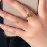 Stainless Steel Golden Flower Clover Shape Open Ring