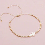 Boho Seashell Cross Golden Seed Bead Adjustable Bracelet
