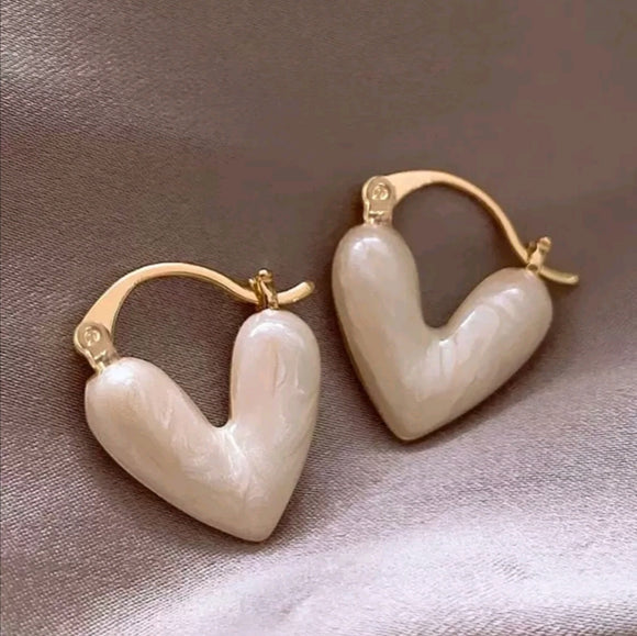 White heart Shaped Hoop Earrings