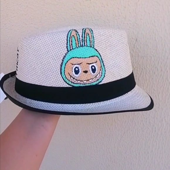 Straw hat hand painted labubu