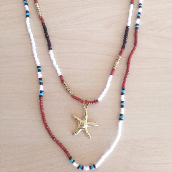 1pc New Style Braided Layered Necklace With Beige Bead