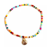 Glass beads elastic anklet with golden shell