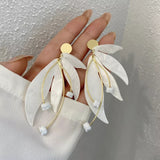Fashion Long Tassels White Acrylic Petals Drop Earrings