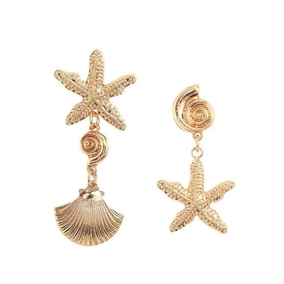 Golden metal shell starfish earrings