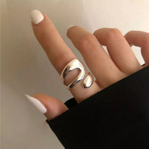 Real 925 Sterling Silver Double lines shape Personality Adjustable Ring