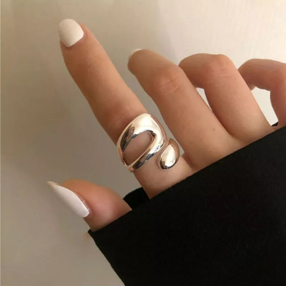 Real 925 Sterling Silver Double lines shape Personality Adjustable Ring