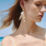 Fashion Long Tassels White Acrylic Petals Drop Earrings