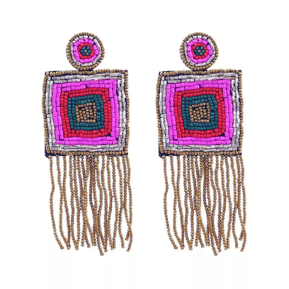 Handmade Fringed Bohemian Glass Bead Drop Earring Party