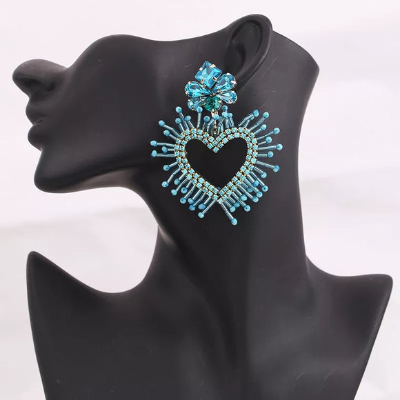 Blue crystal Beads Heart Drop Earring