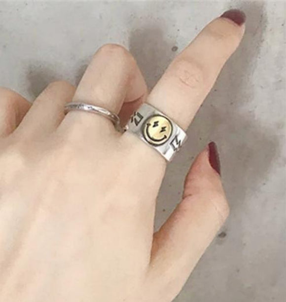 Happy Smiley Face Lightning Stamp Tibetan Ring