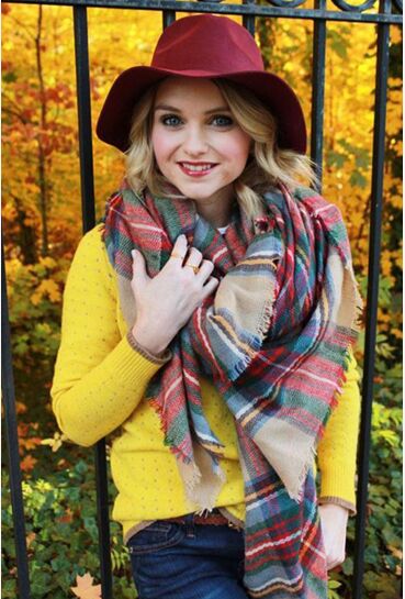 olive plaid warm winter triangle scarf