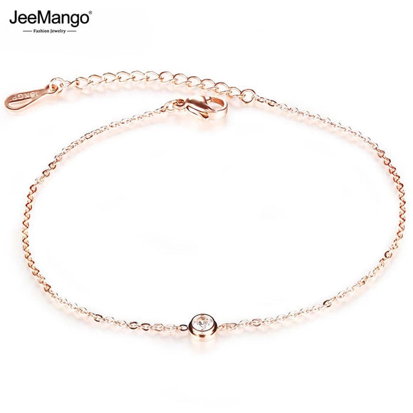 Cubic Zirconia Anklet Foot Jewelry Rose Gold Anklet Bracelet Leg Chain Stainless Steel