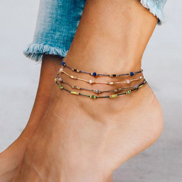 Boho Hand Braided Small Seed Beads Miyuki rope anklet