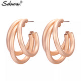 Three Round Hoop Earrings For Woman Gold Mat Color Big Earrings Bohemian