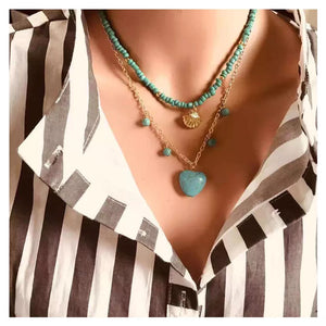 boho beaded necklace with stone Heart