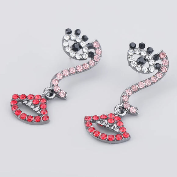 Lip eye Shape Rhinestone Long Earrings