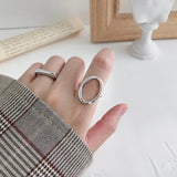 S925 sterling gold silver open  simple geometric irregular oval adjustable ring