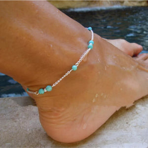 simple silver blue beads anklet