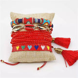 Red beads shells set of bracelets