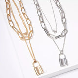 Multi Layer Lover Lock Pendant Choker chain Necklace