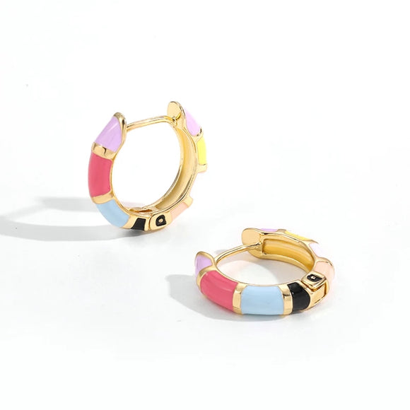 Mini Lovely Enamel Rainbow Round Circle Hoop Earrings for Women
