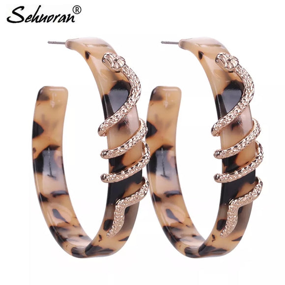 Large Stud Earrings Resin Round Alloy Snake