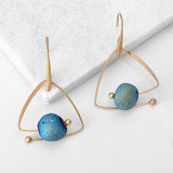Hot Blue Natural Stone Drop Earrings For Women Vintage Gold Copper Triangle Geometric Dangle