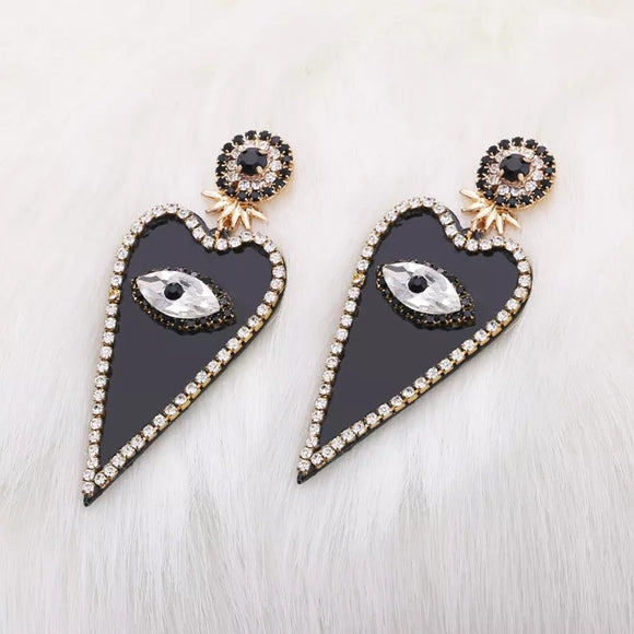 Rhinestone bohemian dangle love black heart trendy earrings