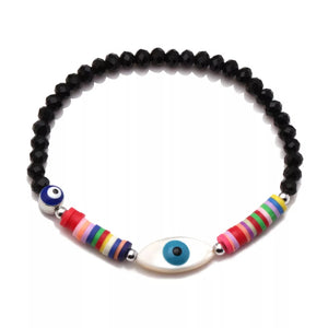 Evil Eye Stretch Bracelet Women Polymer Clay Heishi Beads Black Jewelry