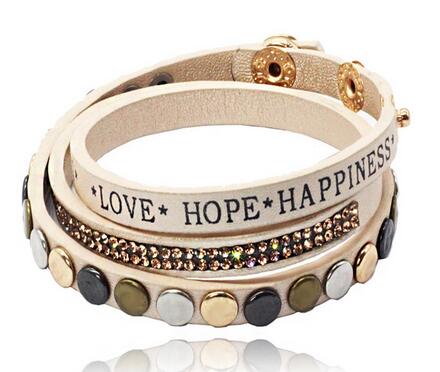 Beige gold multilayer leather bracelet