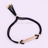 Tricolor zirconia black adjustable rope bracelet