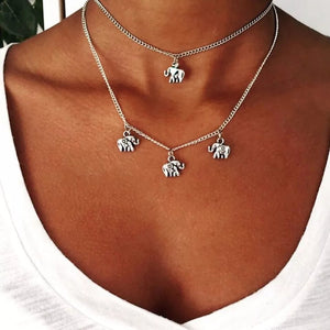 2 layers elephant silver necklace