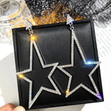 Star earrings rhinestones hollow five pointed