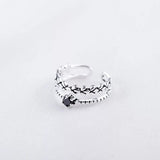 925 Sterling Silver Rings For Women Obsidian Leaf Double Layer