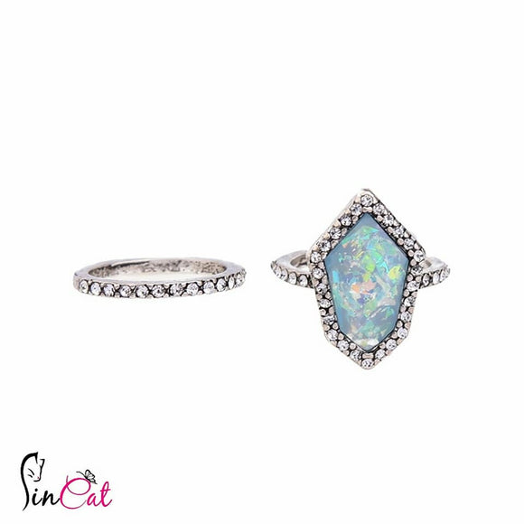 2 PCS/Set Geometric Resin Rhinestone Ring