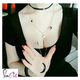 Three layer  moon star choker necklace