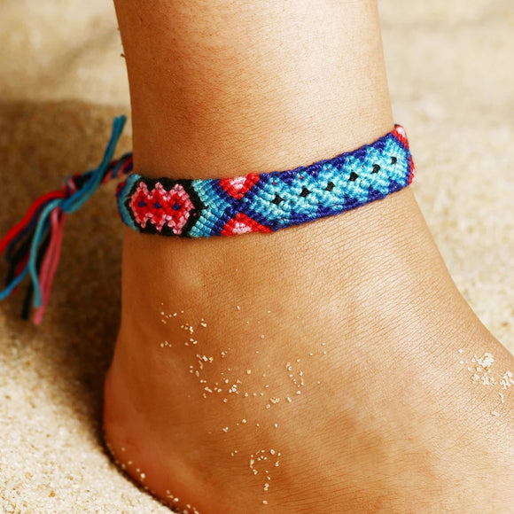 Blue boho handmade weave anklet