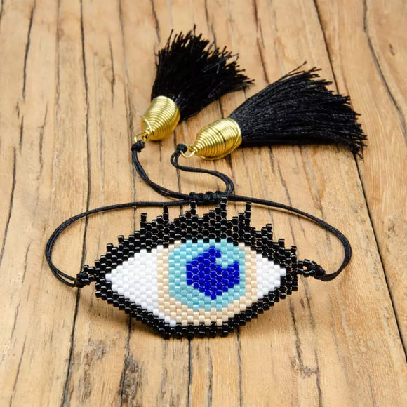 black miyuki beads  evil eyes handmade bracelets