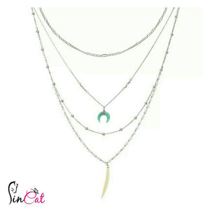 Bohemia silver plated Blue Horn Multilayer Necklaces