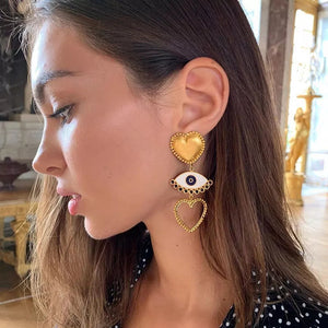 Metal Gold Love Heart Pendant Dangle Earring